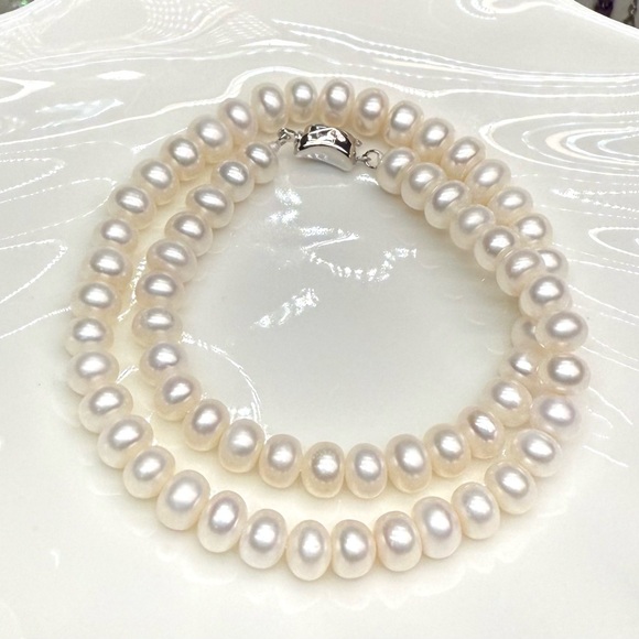 NPF74 Handmade Classic White Freshwater Pearl Choker/Double-Layer Bracelet S925 - Picture 7 of 7